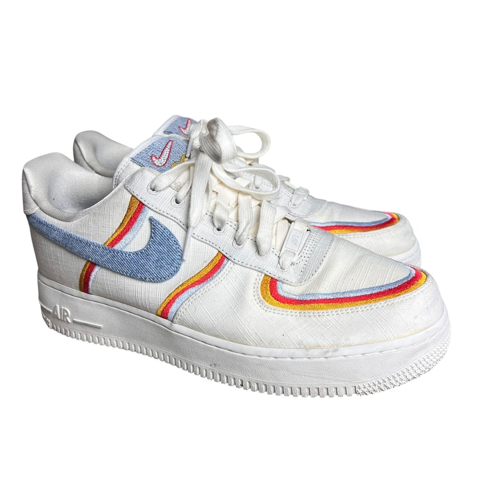 Nike Air Force 1 07 LX Coconut Milk Denim Blue Rainbow DJ4655-133 Womens 10.5